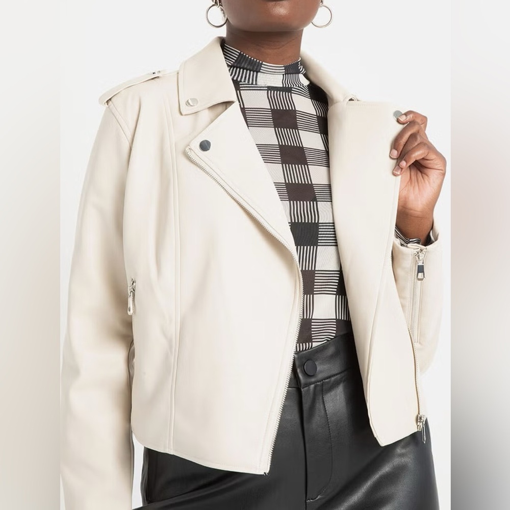 Eloquii Women's Beige Faux Leather Jacket